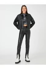 Koton Leather-Look Leggings with Slit Detail Ribbed Legs.