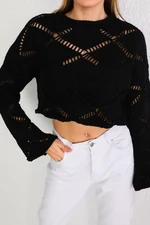 BİKELİFE Women's Black Hole Detail Spanish Sleeve Crop Knitwear Sweater