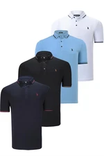 QUADRUPLE SET T8586 DEWBERRY MEN'S T-SHIRT-BLACK-WHITE-NAVY-LIGHT BLUE