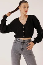 By Saygı Buttoned Front Perforated Sleeves Crop Cardigan