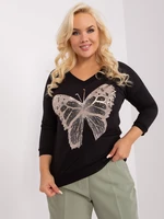 Black cotton blouse of larger size with prints