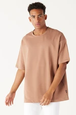 AC&Co / Altınyıldız Classics Men's Mink Oversized Loose Fit Crew Neck Short Sleeved Sweatshirt T-Shirt.