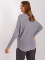 Gray oversize sweater with a boat neckline