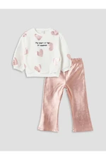 LC Waikiki Crew Neck Long Sleeve Printed Baby Girl's Sweatshirt and Leggings 2-Pair Set