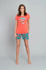 Women's pyjamas Oceania, short sleeves, short legs - coral/print