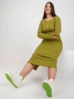 Light green plus size ribbed dress with slit at back