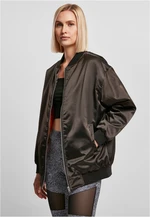 Women's Oversized Satin Bomber Jacket Black