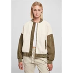 Dámská oversized Sherpa Mixed Bomber Jacket whitesand/darkolive