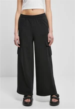 Women's Terry Trousers Highwaist Wide Leg Cargo Black