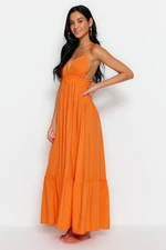 Trendyol Orange Maxi Weave Open Back Beach Dress