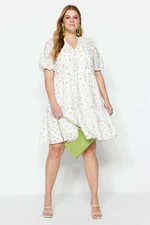 Trendyol Curve White Embroidered Woven V-Neck Dress