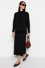 Trendyol Black Woven Crepe Fabric Tunic-Skirt Suit