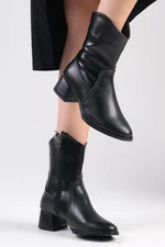 Mio Gusto April Women's Black Oval Toe Short Heeled Boots.