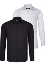 DUAL SET G726 DEWBERRY MEN'S SHIRTS-WHITE-BLACK