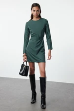 Trendyol Green Shift/Straight Cut Belted Mini Woven Dress