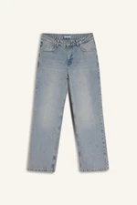 DEFACTO Straight Fit High Waist Ankle Length Jean Washed Trousers