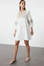 Trendyol White Embroidered Straight Cut Mini Woven Dress