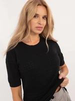 Black classic sweater with a round neckline