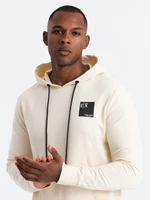 Ombre Men's kangaroo sweatshirt with hood and logo - cream