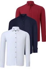 TRIPLE SET G721 DEWBERRY MEN'S SHIRT-NAVY-WHITE-BURGUNDY