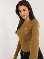 Olive classic sweater with a round neckline