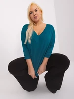 Námořnická modrá dámská halenka plus size s výstřihem