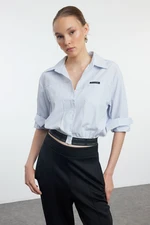 Trendyol Blue Striped Crop Shirt with Elastic Hem and Label Detail