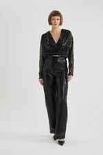 DEFACTO Wide Leg Sequined Fabric Trousers