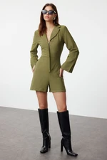 Trendyol Khaki Jacket Collar Zipper Detailed Jumpsuit