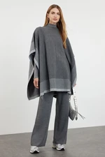 Trendyol Gray Color Blocked Knitwear Poncho Trousers Bottom-Top Set