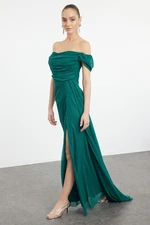 Trendyol Emerald Green Cowl Neck Woven Long Evening & Graduation Dress