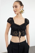 Trendyol Black Crop Lace Knit Bustier