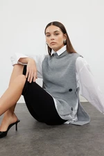 Trendyol Gray Side Functional Buttoned Knitwear Sweater