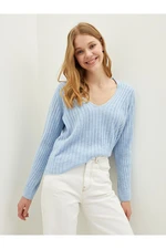 LC Waikiki V-Neck Self-Patterned Long Sleeve Women's Knitwear Sweater