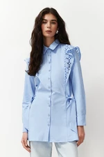 Trendyol Light Blue Embroidered Cotton Woven Shirt