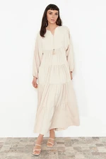 Trendyol Beige Tassel Tie Detailed Woven Dress