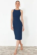 Trendyol Petrol Fitted Midi Pencil Skirt with Accessory Detail on the Collar Woven Dress