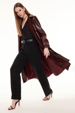 Trendyol Claret Red Oversize Wide Cut Patent Leather Trench Coat