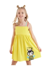 Denokids Bee Girl's Strappy Frilled Yellow Summer Dress