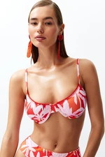 Trendyol Tropical Patterned Balcony Embroidered Bikini Top