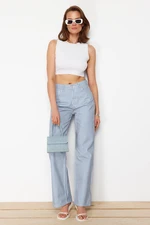 Trendyol Blue Striped High Waist Extra Wide Leg Palazzo Jeans