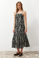 Trendyol Black Geometric Pattern A-line Viscose Maxi Woven Dress