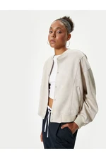 Koton Bomber Jacket with Suede Look, Snap Buttons, Pocket Detail, Ribbed