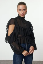 Trendyol Black Ruffle Detailed Chiffon Woven Blouse