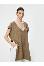 Koton Sleeveless V Neck Long Knitted Sweater with Side Ties