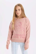 DEFACTO Girl Pink Regular Fit Crew Neck Patterned Knitwear Sweater