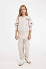 DEFACTO Girl's Cargo Pocket Elastic Waist Leg Jogger Sweatpants