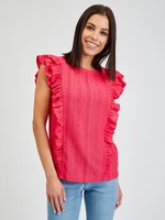 Navy pink women's T-shirt with ruffles ORSAY