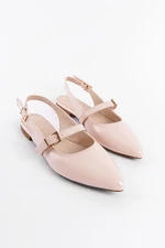 Capone Outfitters Pointed Toe Women's Flats with Open Back Strap Buckle Detail