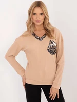 Brown blouse with leopard inserts